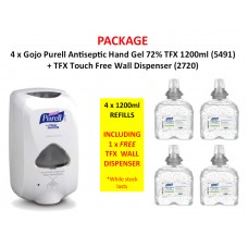 Gojo Purell Antiseptic Hand Gel 72% TFX 1200ml + TFX Touch Free Wall Dispenser (2720) PACKAGE - While stock lasts
